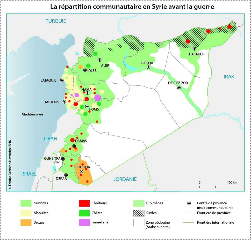 Carte de répartition des communautés en Syrie